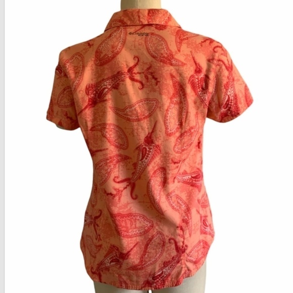 Columbia PFG Women Pink & Orange Short Sleeve Sz M Button Up Outdoor Shirt #232D - Picture 4 of 7